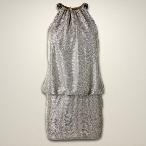 Laundry by Shelli Segal Mini Dress Shimmering Metallic Fabric Gold/Silver W 10 - Picture 1 of 12